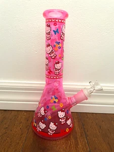 10" Premium Glass Water Pipe Beaker Bottom Pink Hello Kitty 14mm - Picture 1 of 1