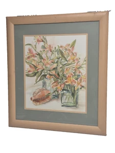 Original Aquarell auf Karton Lilien signiert vom Künstler gerahmt Deko - Bild 1 von 14