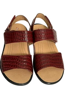 New Revere Como Red Croc Leather Comfort Sandals Women 8W - Picture 1 of 7