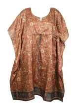 Boho Women's Red Mid Calf Kaftan Printed Beach Cover Up Resort Dress Caftan 3XL