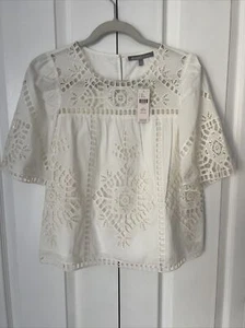 New $128 Daniel Rainn Tunic Top Blouse Eyelet White Lined Petite XXSmall L8 - Picture 1 of 8