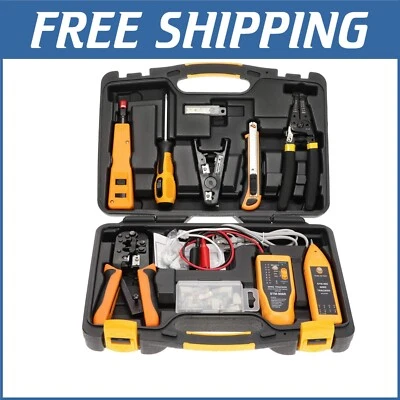 Ergonomic RJ45 Crimper and Cable Tester: Complete Network Tool Kit 15 Pieces - Image 1 of 4