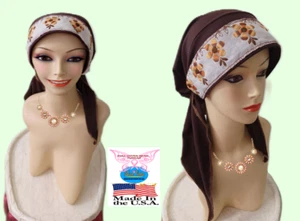 Pre-Tied Slip On.wrap Head Converting tichel.Sew-on EMBROIDERYon top/Multicolor - Picture 1 of 9