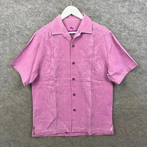 Tommy Bahama Shirt Mens Medium Pink 100% Silk Hawaiian Aloha Floral Tropical - Picture 1 of 9
