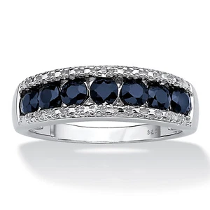 1.06 TCW Sapphire and Diamond Accent Ring in Platinum-plated Sterling Silver - Picture 1 of 4