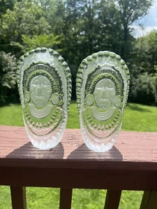 Pair Of Viking Glass Native American Indian Chief Sculpture Bookend Paperweight - Picture 1 of 3