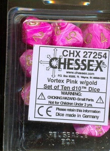 CHESSEX CHX 27254 SET DE 10 DES 10 FACES VORTEX PINK WITH GOLD - Picture 1 of 1