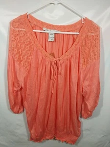 Womens Plus Size Top 2X Crochet Lace Blouse Shirt Tunic Roll Tab Sleeve - Picture 1 of 12