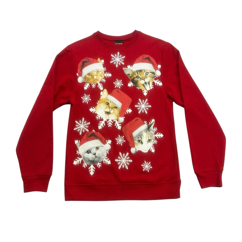 Ugly Christmas Sweater Sweatshirt Mens Small S Red Cats Long Sleeve Pullover - Image 1 of 4