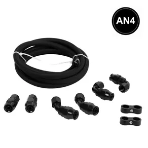 4AN Nylon Braided E85 PTFE Fuel Line 10ft 8 Fittings Separator Clamp Hose Kit - Foto 1 di 12