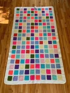 Vintage Granny Square Afghan Multi-Color Crochet Quilt 73 x 42 Throw Blanket  - Picture 1 of 10