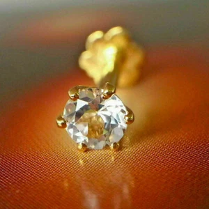 3mm Round Cut VVS1 DEF Moissanite Screw Back Stud Nose Pin Solid 14k Yellow Gold - Picture 1 of 6