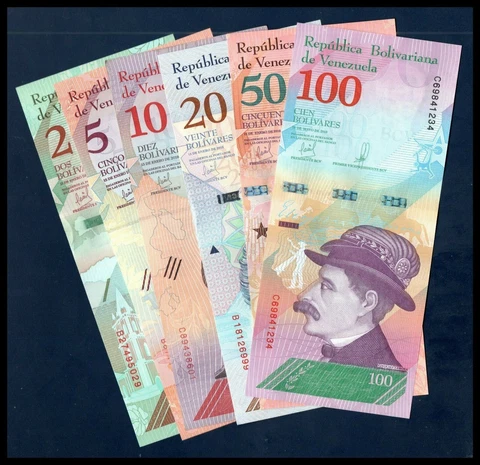 Venezuela UNC Notes Set 2, 5, 10, 20, 50, 100 Bolivares Soberanos 2018 Lot 6 pcs Cover