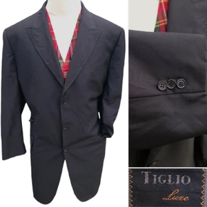 Tiglio Luxe Black Blazer Mens 50 XL Wool Suit Coat Super 150s Semi Canvas 2 Vent - Picture 1 of 11