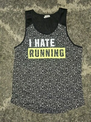 Camiseta sin mangas VS Pink Racerback Mesh talla Xs usada 1x Spotted I Hate Running Graphics Foto 1 de 3