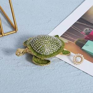 Caja de baratijas de tortuga verde con bisagras estrás joyas color esmalte caja - Imagen 1 de 6