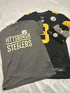 🔥Pittsburgh Steelers ULTIMATE FAN PACKAGE Nike Jersey, T-shirt Size M w/ Beanie - Picture 1 of 18