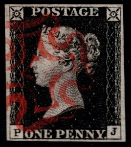 1840 1d Black Plate 4 PJ 4m Fine Crisp Red Maltese Cross Very Fine Cat. £400.00 - Picture 1 of 1