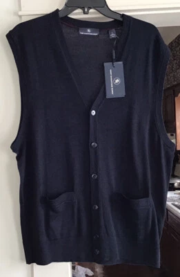 Cárdigan Chaleco Hart Schaffner Marx Lana Merino Azul Marino Para Hombres Grande Nuevo con Etiquetas $150 Foto 1 de 4