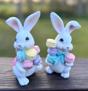 Conejito blanco con macarons Pascua decoración del hogar regalo de vacaciones - Imagen 1 de 11