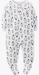 Little Girls Holiday Christmas Pajamas Penguin Santa Hat Sleeper Footed 5 - Picture 1 of 5