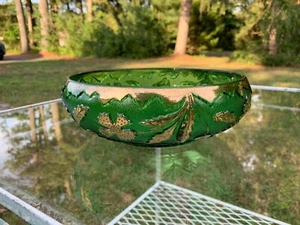 EAPG Delaware Emerald Green 8" Round Bowl w/ Gold Trim United States Glass 1899 - Picture 1 of 12