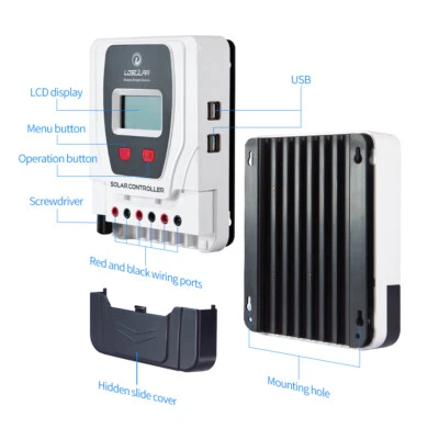 Solar Laderegler PWM automatische Erkennung 12/24V Controller Photovoltaik USB - Bild 1 von 2