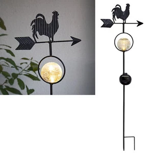 LED Solar Wetterhahn mit Kugel beleuchtet Wetterfahne Windrichtungsgeber Metall - Bild 1 von 5