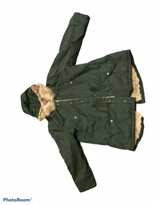Ann Tayler Loft  New Green Winter Jacket Parka  (Faux) Fur Lining Hood Sz 16 - Picture 1 of 3