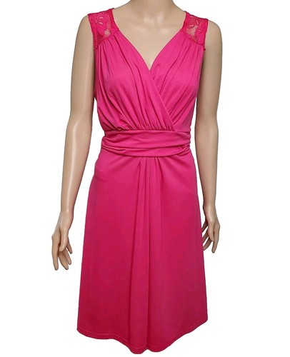 VALENTINO Abito Vessos M L midi pizzo orlo prendisole rosa caldo surplice vita aderente Barbie