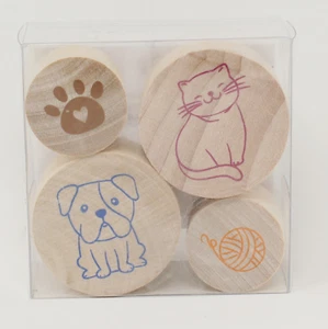 HAUSTIERE HUND KATZE Gummi Holz Halterung Stempelset Erinnerungen 4 Stck Mini 1"-1,5" unbenutzt - Bild 1 von 7