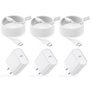Fast Charger for iPhone 15,3Pack PD Type C Charging Block iPhone 15 Charger 10FT - Picture 1 of 7