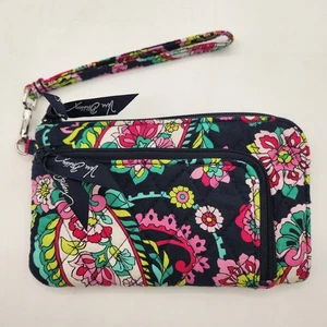 Vera Wang Cremallera Muñequera Cartera Pétalo Paisley Negro Rosa Verde Floral 7 x 4.25" - Imagen 1 de 18
