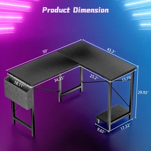Escritorio para juegos en forma de L con soporte de CPU de escritorio de madera bolsa lateral reversible para el hogar - Imagen 1 de 6