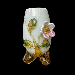 Antike Stevens Williams applizierte florale weiße viktorianische Glasvase 5" hoch - Bild 1 von 10