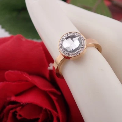 Anel Folli Follie Halo solitário cristal tamanho 5 tom dourado novo com etiquetas - Imagem 1 de 4