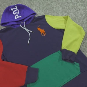 Polo Ralph Lauren Hoodie Mens Medium Pull Over Big Pony Color Block Spellout - Picture 1 of 12