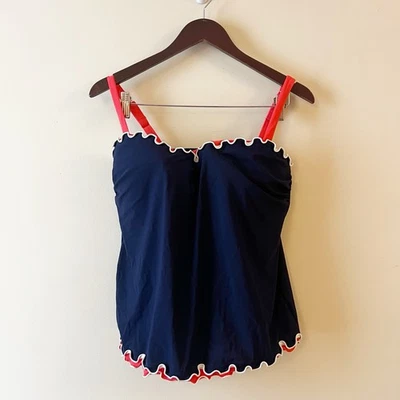 Profile by Gottex Blue & Pink Shirred Ruffle Sweetheart Swim Tankini Top 18W NEW - Image 1 of 4