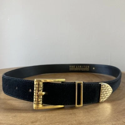 THE LIMITED, Black Suede Genuine Leather Belt Made In Italy SIZE MEDIUM, 32.5” - Image 1 of 4