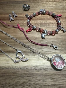 Breast Cancer Awareness Jewelry Mixed Lot Necklace Ring Earrings Bracelet - Picture 1 of 23