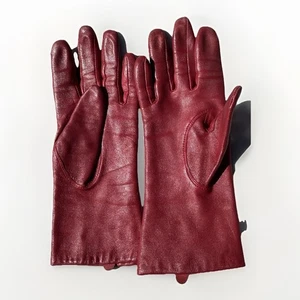 Vintage Red Leather Lined Gloves Womens M - Picture 1 of 4