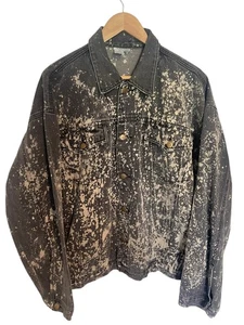 Vintage Black Denim Jean Jacket Bleached Effect Size XL - Picture 1 of 13