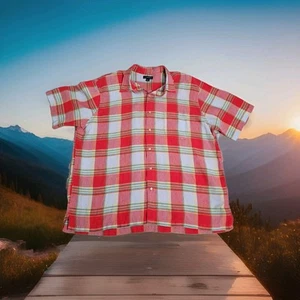 Lands' End Hemd Herren XXL 18-18 1/2 rot weiß kariert 100% Leinen Kurzarm - Bild 1 von 21