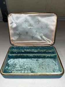 Vintage Genuine Texol Jewelry Box Fashioned by Farrington Teal Blue Gold Trim AA - Picture 1 of 17
