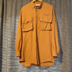 23461-a Mens Cabelas Fishing Shirt Guidewear Size Large Vented Orange Plaid - Picture 1 of 6