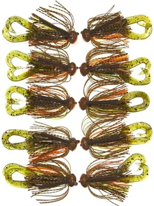 Football Head Jigs 10 TOTAL Crawfish "Ultimate" All 1/2 oz with trailers - Picture 1 of 5