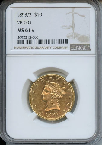 1893/3 $10 Gold NGC MS61* STAR VP-001 Cover