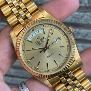 Rare Bulova President Super Seville Day Date Gold Quartz Vintage Men Dress Watch - Bild 1 von 8