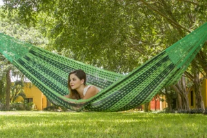 Mayan Legacy Queen Size Outdoor Cotton Mexican Hammock in Jardin Colour - Picture 1 of 6