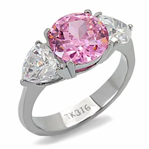 Ladies pink ring sapphire three stone cz stainless steel anniversary 164 - Picture 1 of 8